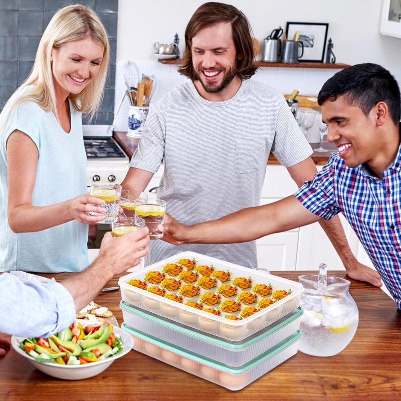 FACULX 3 Pack Deviled Egg Containers with Lid and 8 Pcs Deviled Egg Injector Piping Tool, Egg Organizer for Refrigerator, Fridge Stackable Countertop Portable Egg Platter (Green) - Image 5